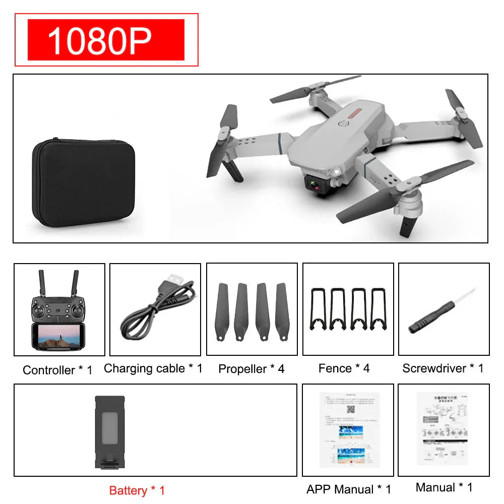 E88 Pro foldable drone with 1080P camera – bundle