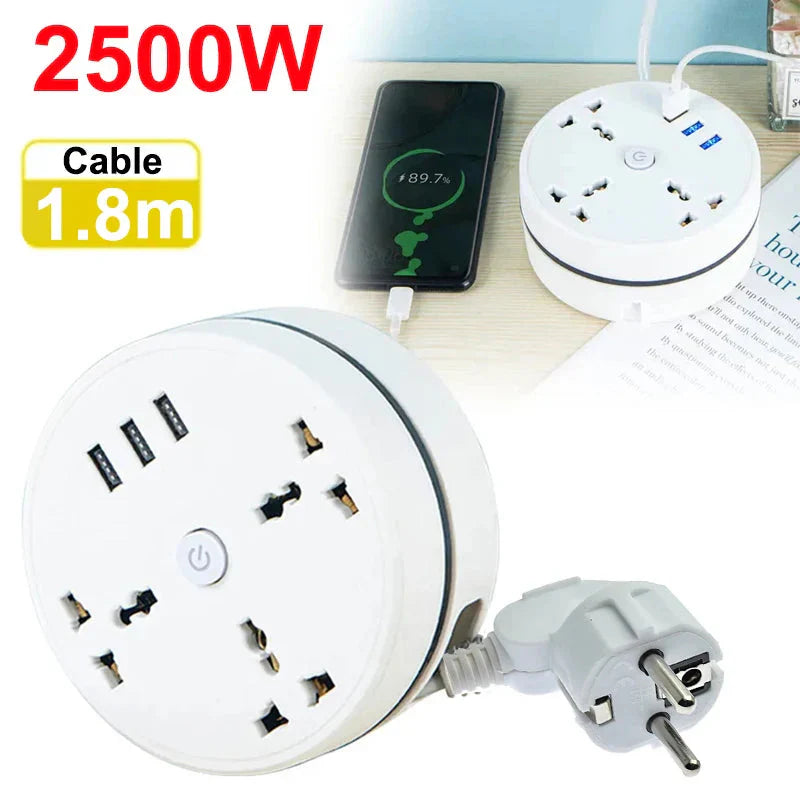 Smart power strip with USB ports, EU plug – product view 2