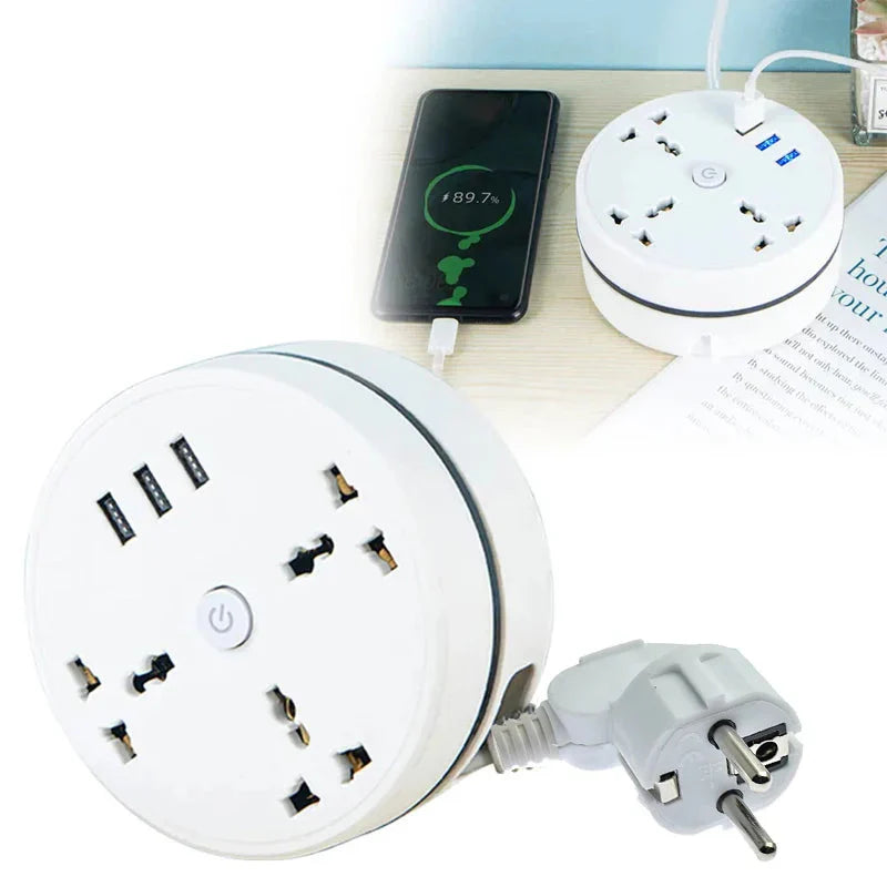 White smart power strip with AC outlets and USB ports, EU plug
