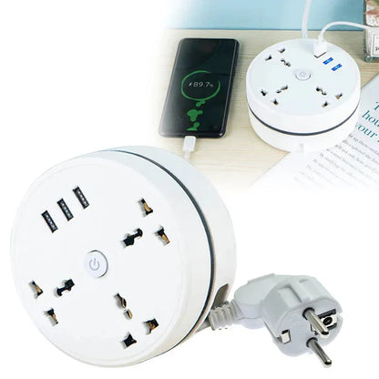 White smart power strip with AC outlets and USB ports, EU plug