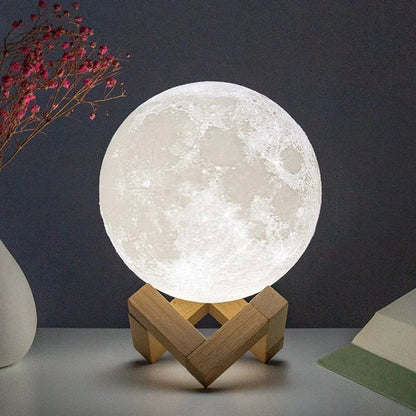 Starry moon lamp 8cm LED night light with brown wooden stand
